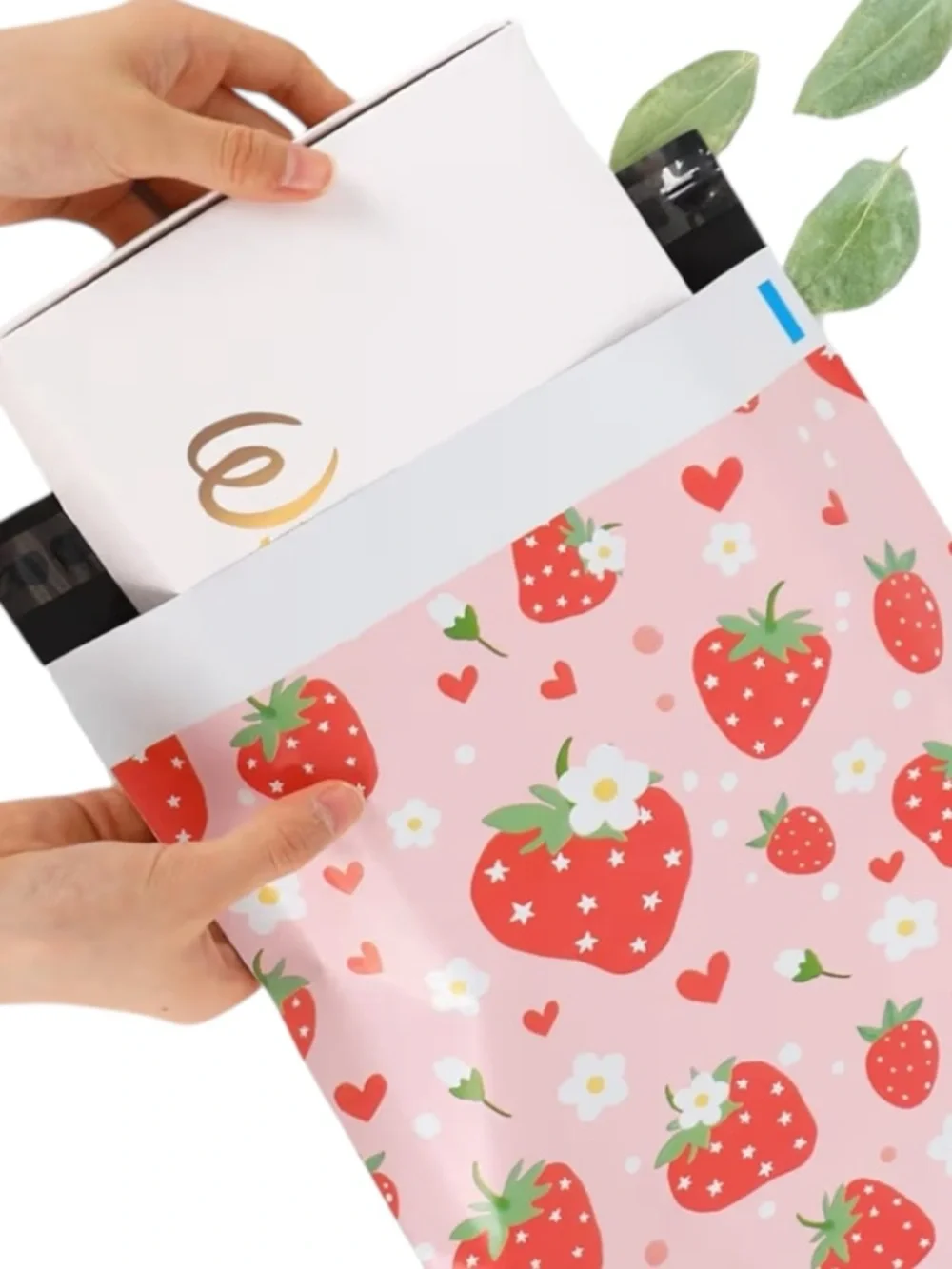 100 Polymailers 10” x 13”Strawberry Print Pink Mailer Bag Cute Strawberry Hearts